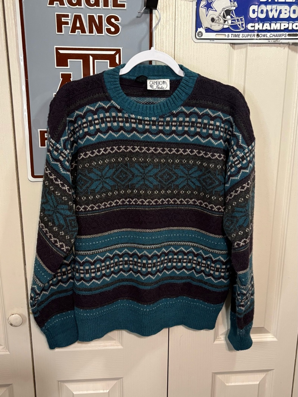 Cambio Italia Teal & Black Fair Isle Men's Sweater